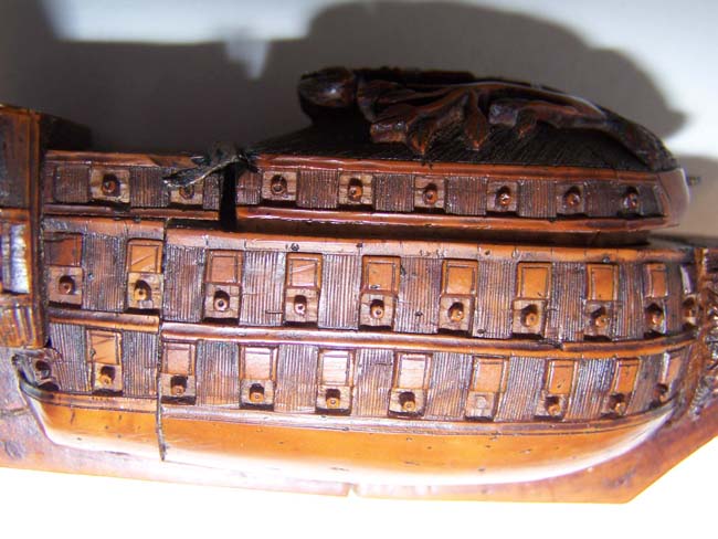 A Fine Napoleonic Period Carved Coquilla Nut Snuff Box in the Form of a 100 Gun Man-of-War circa 1795-1810. — image 4